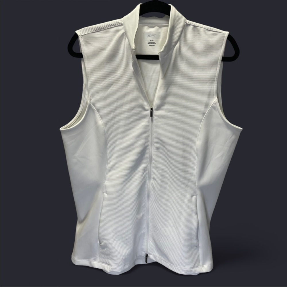 Greg Norman Collection NWT White Ribbed Zip-Up Vest Stand Collar Size L